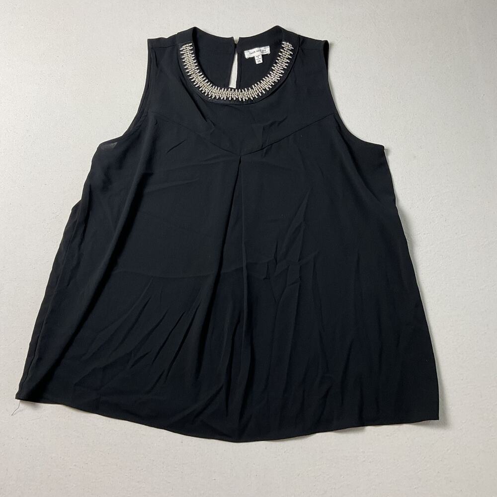 Faith and Joy Womens Plus Size Beaded Crewneck Blouse Keyhole Closure Black 3XL